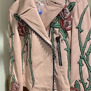 Leather jacket with sworovski crystals - pink princess